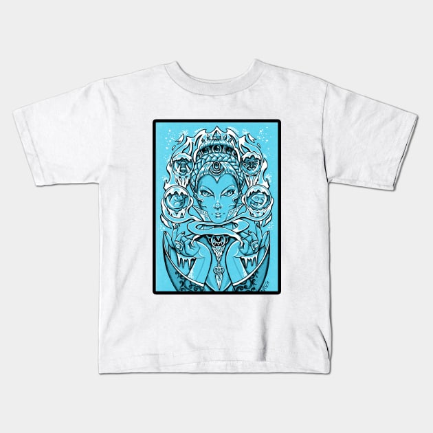 The Snow Queen - Blue Background, Black Outlined Version Kids T-Shirt by Nat Ewert Art